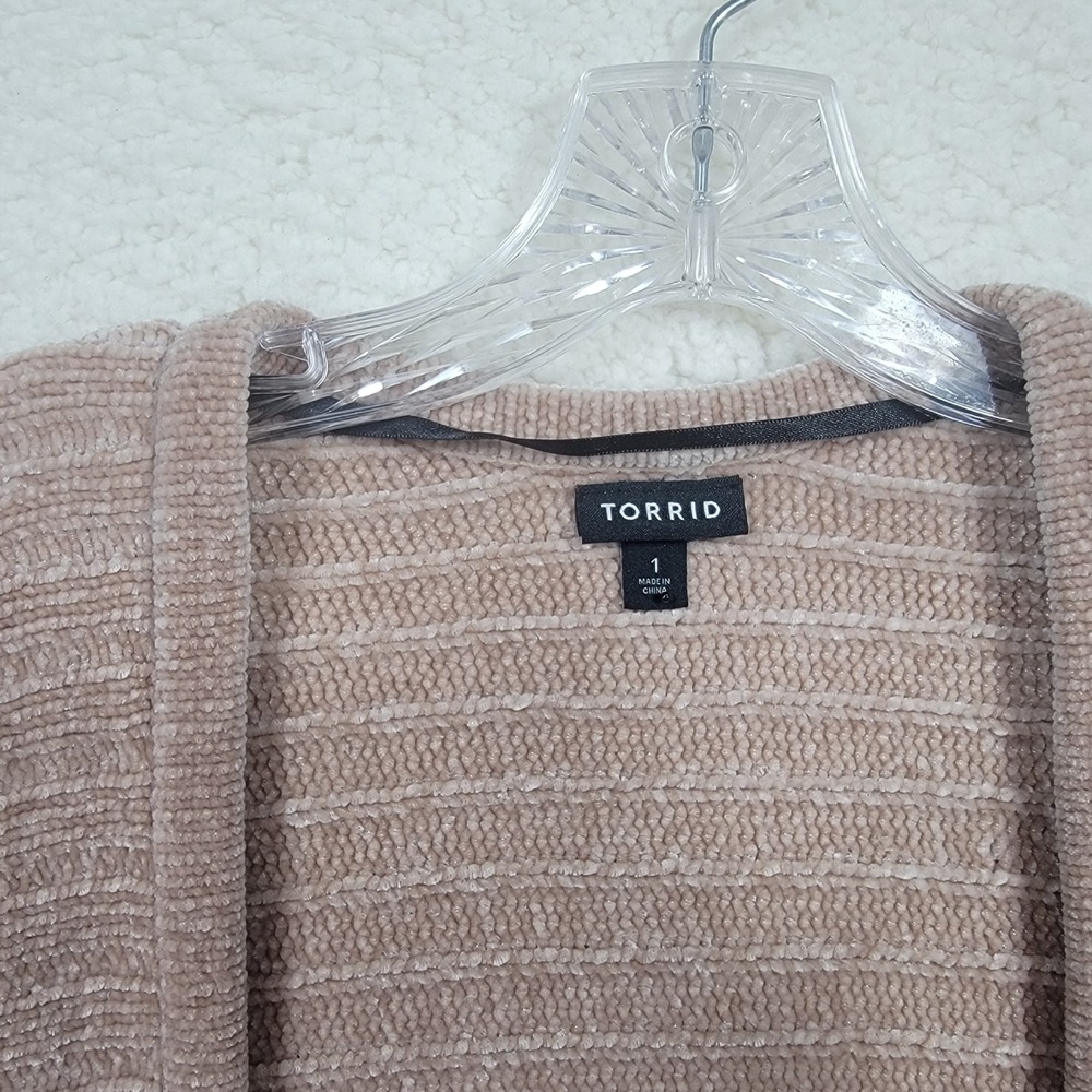Torrid Cardigan  Sweater Womens 1 Tan Chenille Ribbed Batwing Open Front - Picture 4 of 8